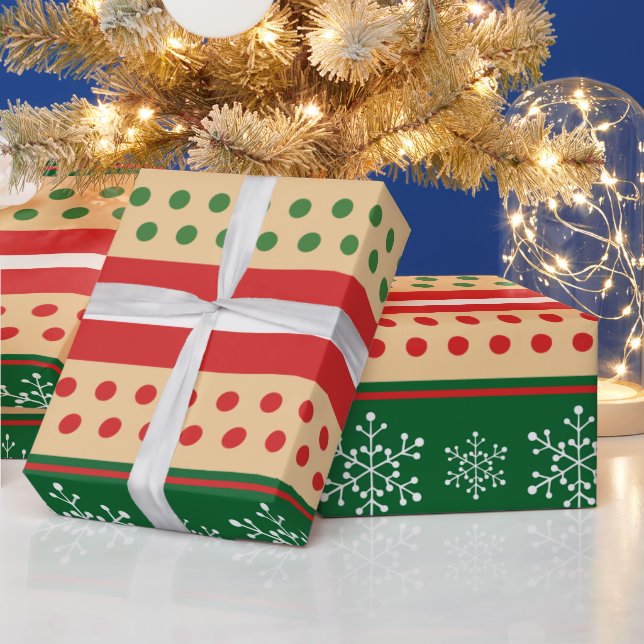 Röd Grönt Vit jul Snöflingor Polka dots Presentpapper (Helgdagar)