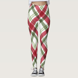 Röd Grönt Vit julpapp Leggings