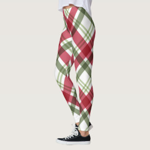 Röd Grönt Vit julpapp Leggings