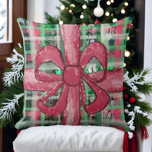 Röd grönt, vit tartan, söt glitter kudde