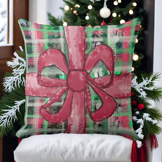 Röd grönt, vit tartan, söt glitter kudde (Skapare uppladdad)