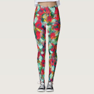 Röd Grönt Vita blå Gult Abstraction Leggings