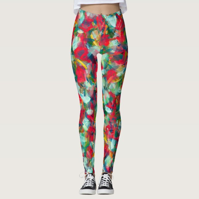 Röd Grönt Vita blå Gult Abstraction Leggings (Framsida)