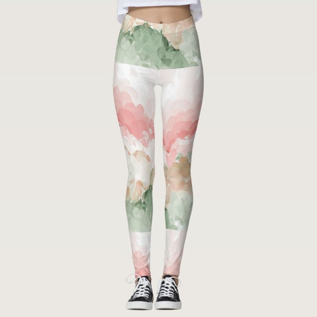 Röd Grönt Vita flerskuggningsvattenfärgslagg Leggings (Framsida)