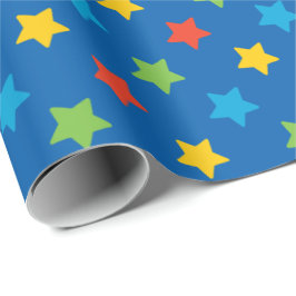Röd, gröntgult och blåttstjärnamönster presentpapper