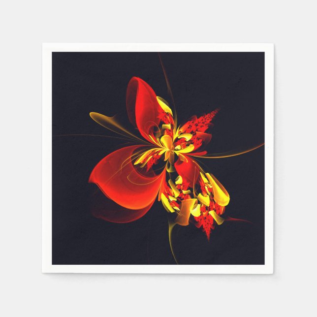 Röd Gul Blommig Modern Abstrakt Konst Mönster #10 Pappersservett (Framsidan)