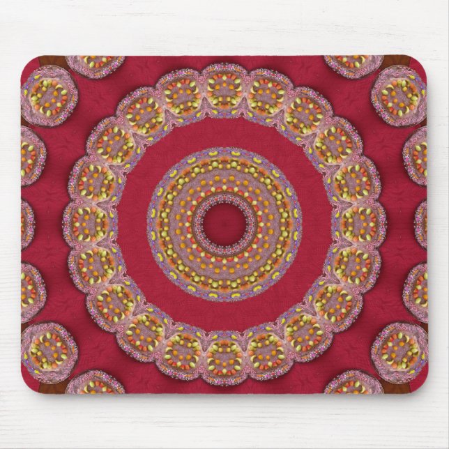 Röd Gul Guld rosetter Mandala Musmatta (Framsidan)