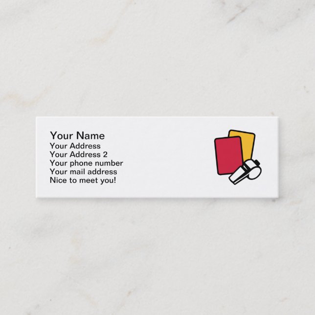 Röd gul kortvissling för domare mini visitkort (Framsida)