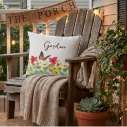 Röd gul och blå blomster med fjäril  kudde