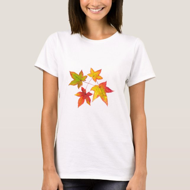 Röd gul och grön höst löv t-shirt (Framsida)