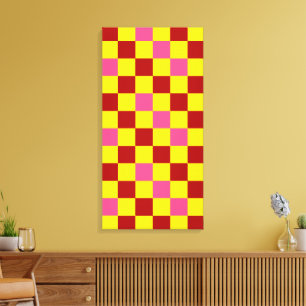 Röd Gul Rosa Rutig Mönsterdesign Canvastryck