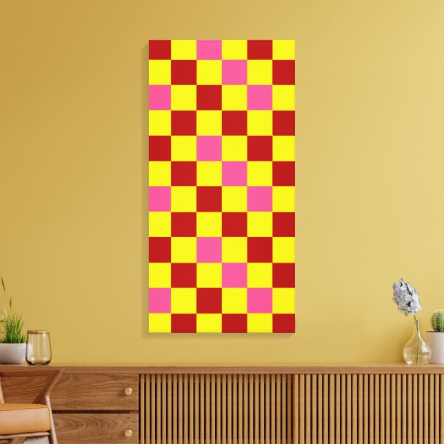 Röd Gul Rosa Rutig Mönsterdesign  Canvastryck (Insitu (Vardagsrum))