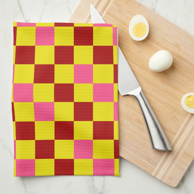 Röd Gul Rosa Rutig Mönsterdesign  Kökshandduk (Vikt i Fjärdedel)