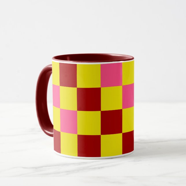 Röd Gul Rosa Rutig Mönsterdesign  Mugg (Framsida vänster)