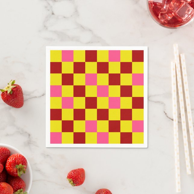Röd Gul Rosa Rutig Mönsterdesign  Pappersservett (Insitu)