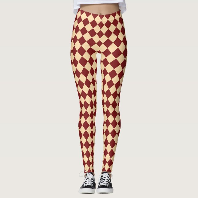 Röd Gul Rutig Diamantmönster  Leggings (Framsida)
