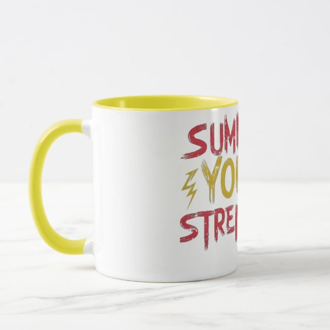 Röd & gul "sammanfattar din styrka" brevdesign mugg (Vänster)