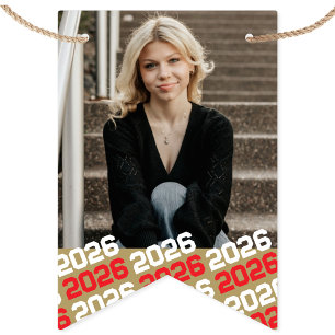 Röd & Guld 16 Foto Examen Hängande Banner Vimplar