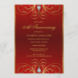 Röd & Guld 50-års bröllopsinbjudan Inbjudningar