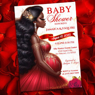 Röd & Guld Afrikansk Blivande Mamma Elegant Bebis Inbjudningar