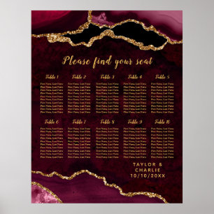 Röd Guld Agat Bröllops Placeringsplan 10 Bord Poster
