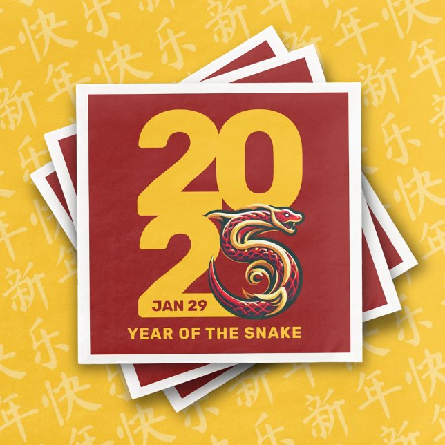 Röd Guld År för Orm 2025 Pappersservett (CNY 2025 Paper Napkins Cover Photo)