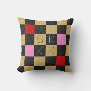 Röd Guld Black Rosa Glitter Kontrollerad Monogram Kudde