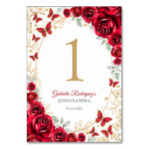 Röd Guld Blommig Quinceanera