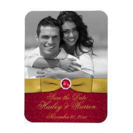 Röd, Guld Blommigt Spara datumfoto Magnet