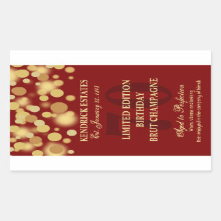 Röd guld- champagne bubblar födelsedagetiketten rektangulärt klistermärke