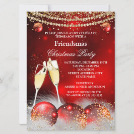 Röd Guld Champagne Friendsmas Julfest Inbjudningar