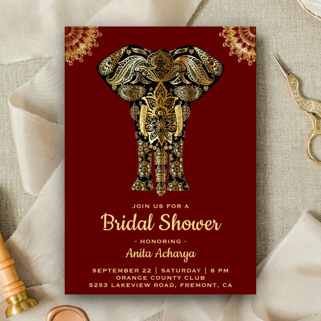 Röd Guld Elefant Indisk Bröllopsfest Inbjudan (Skapare uppladdad)