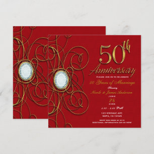 Röd & Guld Elegant Diamant 50 50-årsjubileum Inbjudningar