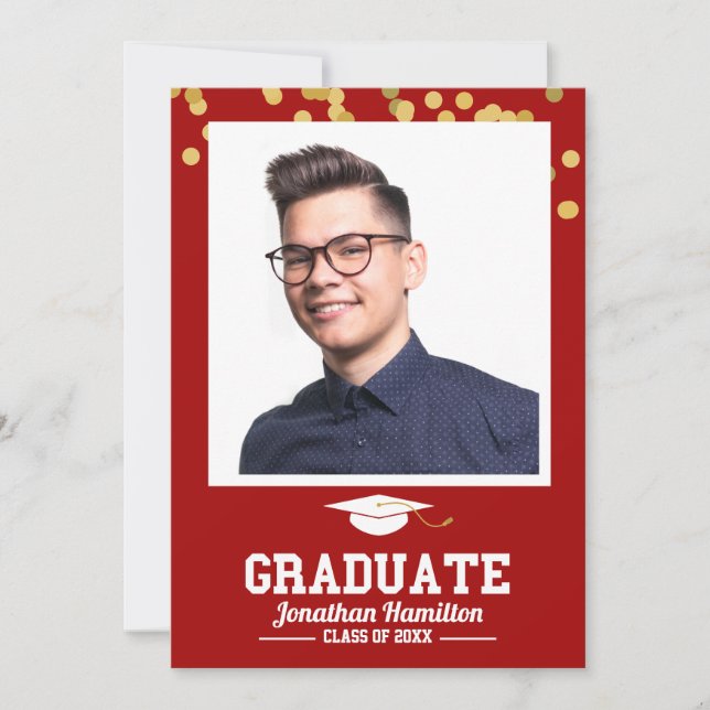 Röd Guld Examen Foto Tack Kort (Framsida)