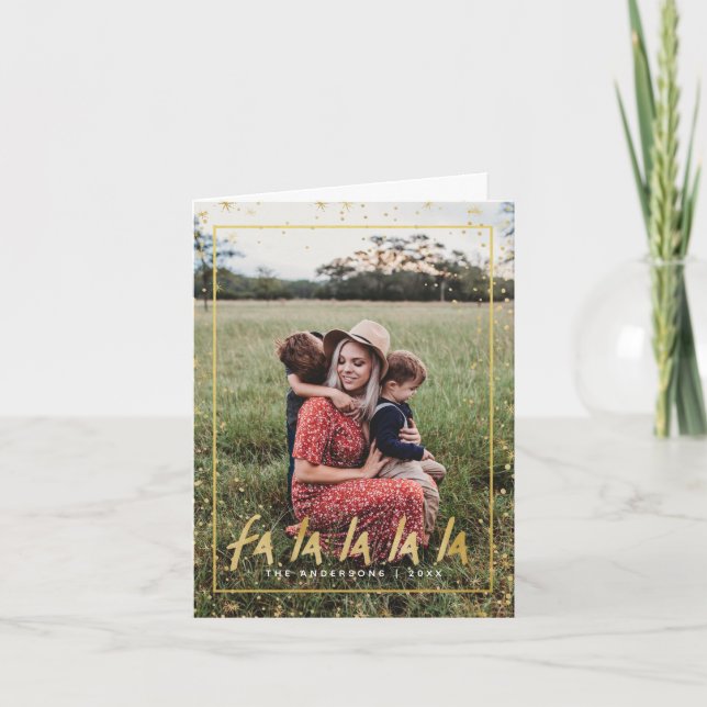 Röd & Guld Fa La La La La Snöig Holiday Jul Helgkort (Framsida)