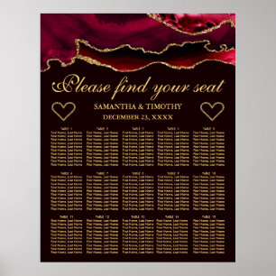 Röd Guld Falsk Glitter Agat Bröllops Sittplatskart Poster