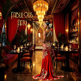 Röd Guld Fantastisk Art deco Klänning Etnisk Kvinn Inbjudningar