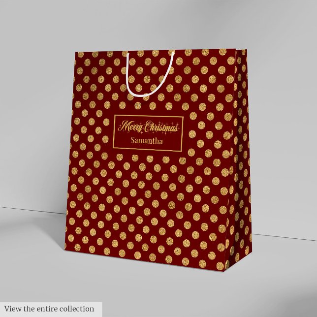 Röd Guld Festiv Jul Papper Presentpåse Anpassad (Red Gold Festive Christmas Paper Gift Bag Custom)