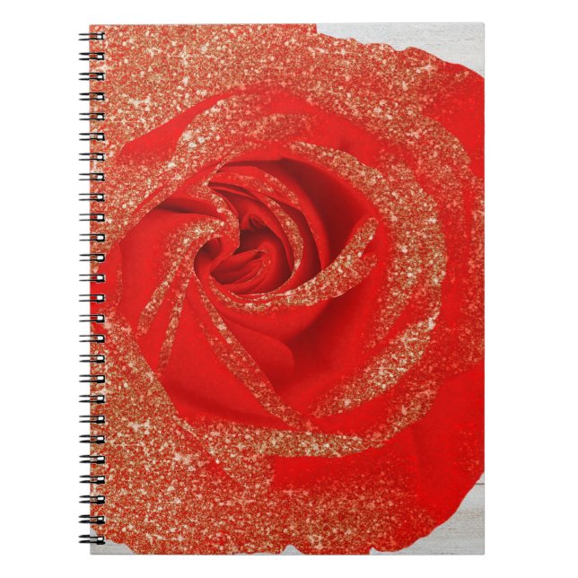 Röd Guld Glitter Ros Vit Trä Shabby Chic Anteckningsbok (Framsidan)