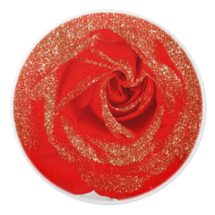 Röd Guld Glitter Ros Vit Trä Shabby Chic Knopp