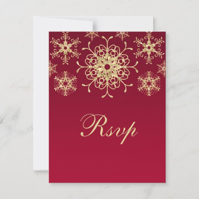 Röd, Guld Glitter UPPMANING Snöflingor RSVP-kort OSA Kort (Framsida)