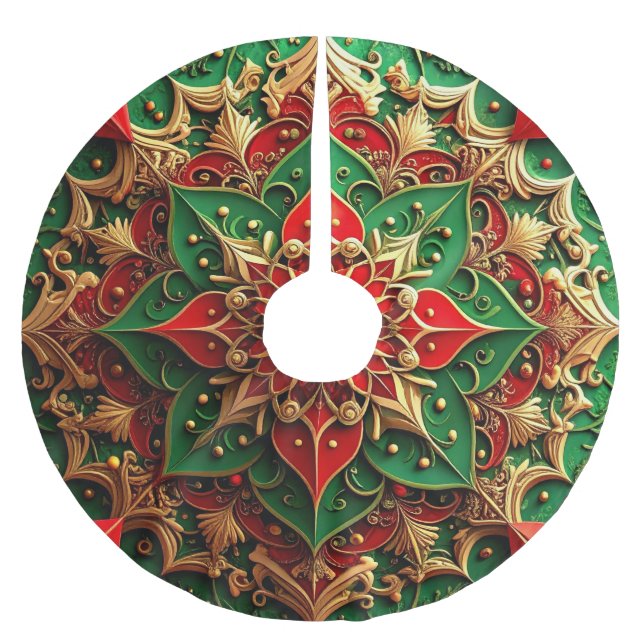 Röd Guld Grön Dekorativ Trädskört Julgransmatta Borstad Polyester (Framsidan)