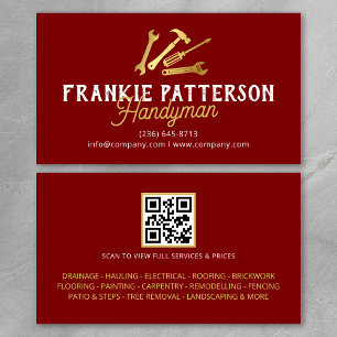 Röd Guld Handyman Reparation & Underhåll QR Kod Visitkort