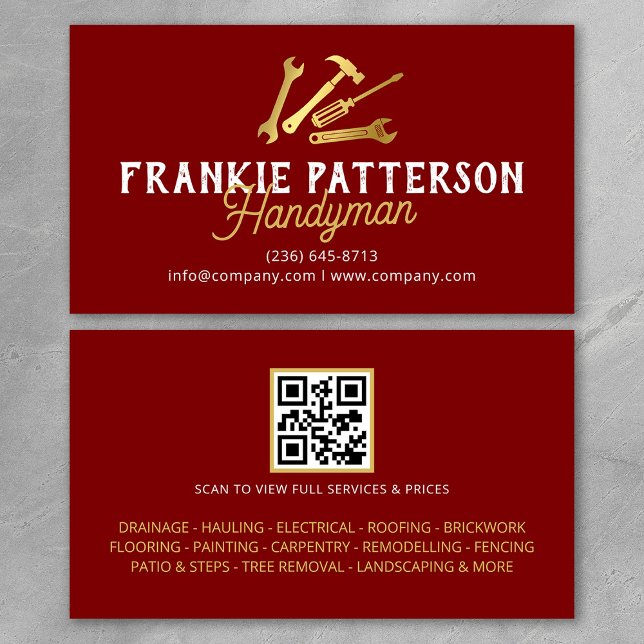 Röd Guld Handyman Reparation & Underhåll QR Kod Visitkort (Skapare uppladdad)