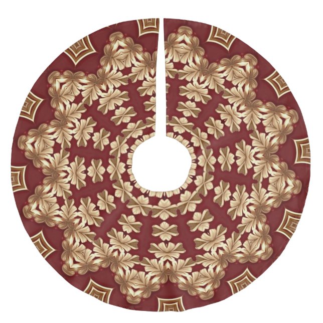 Röd Guld Holiday Jul Rockad Julgransmatta Borstad Polyester (Framsidan)