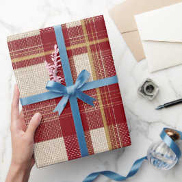 Röd guld jul festlig rutig elfenbensmönster presentpapper