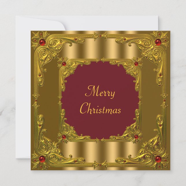 Röd & Guld Jul Holiday Cocktail Middag Inbjudningar (Framsida)