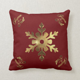 Röd guld- jul Joyeux Noel för fransk Snowflake Kudde