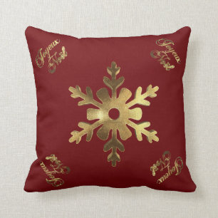 Röd guld- jul Joyeux Noel för fransk Snowflake Kudde