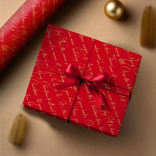 Röd Guld Jul Typografi Mönster#36 ID1009 Presentpapper